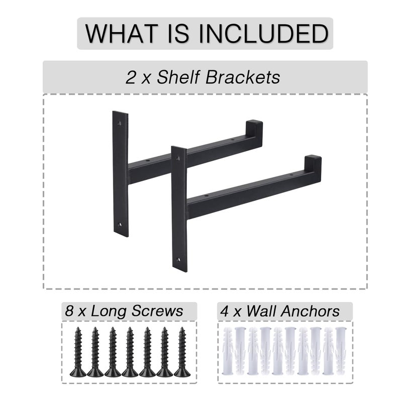 OVOV 2 Pcs Steel Heavy Duty Shelf Brackets Wall Mounted Industrial Metal Shelf Supports Matte Black 10 Inches - Image 2
